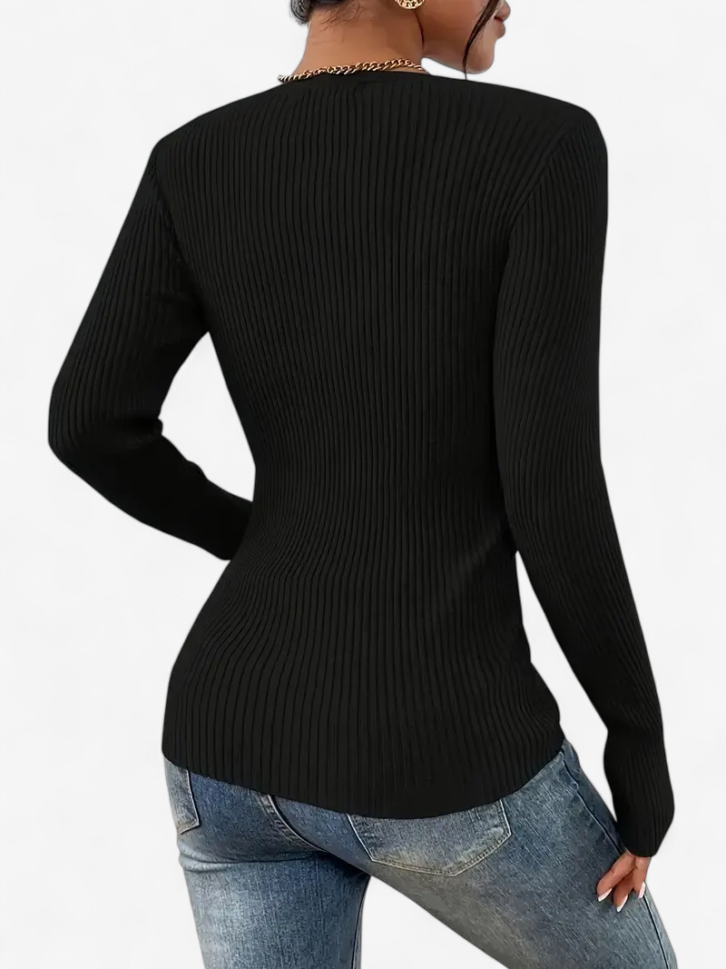 Front-Button Ribbed Knit Cardigan