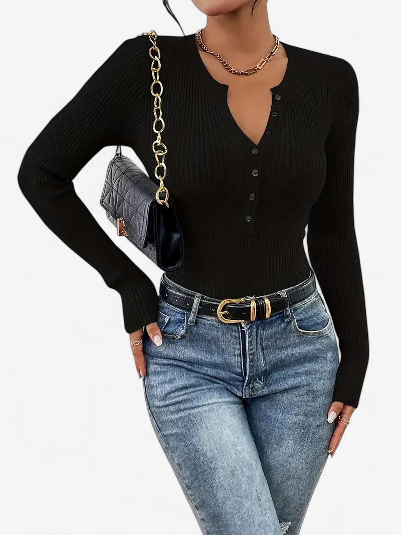 Front-Button Ribbed Knit Cardigan