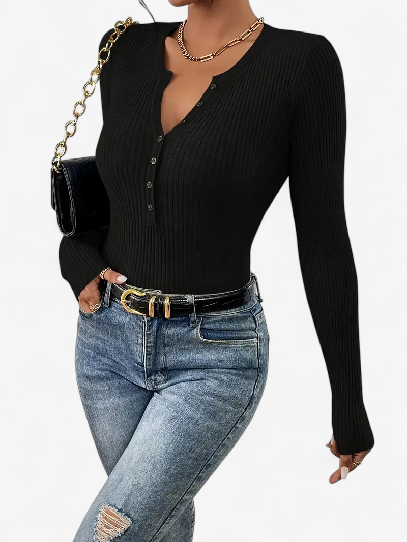 Front-Button Ribbed Knit Cardigan