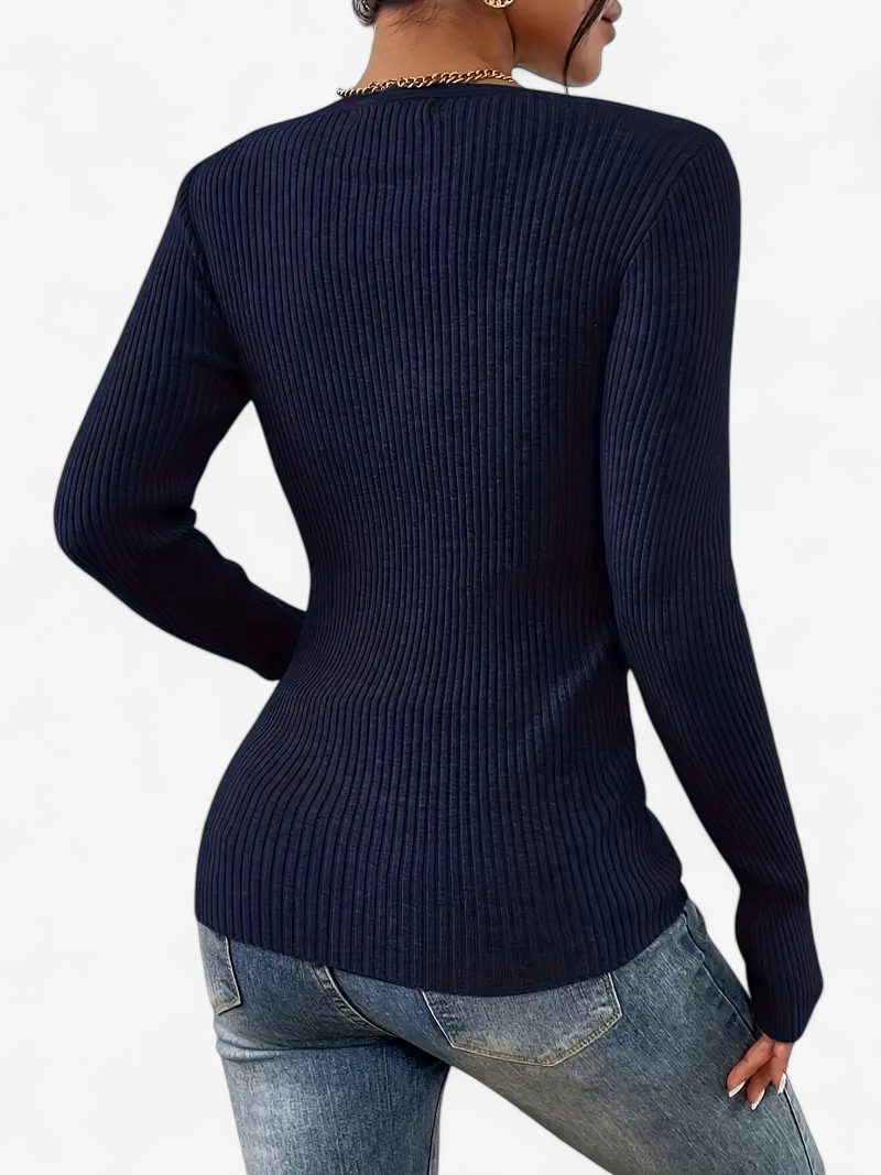 Front-Button Ribbed Knit Cardigan