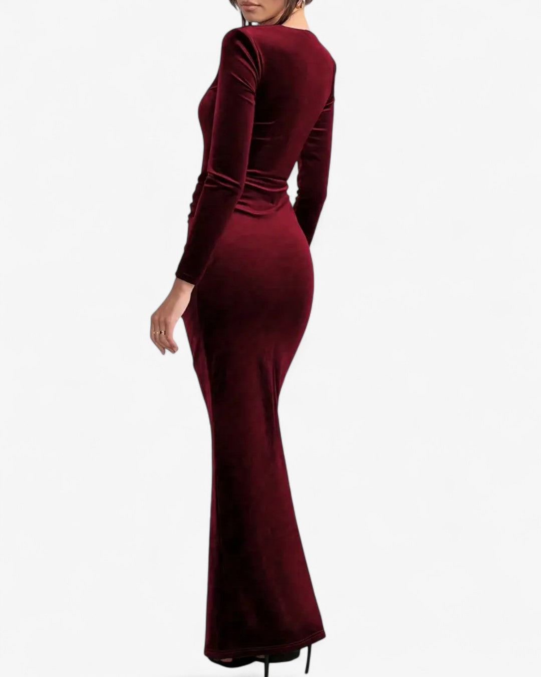 Long Sleeve Twisted Waist Slit Evening Dress