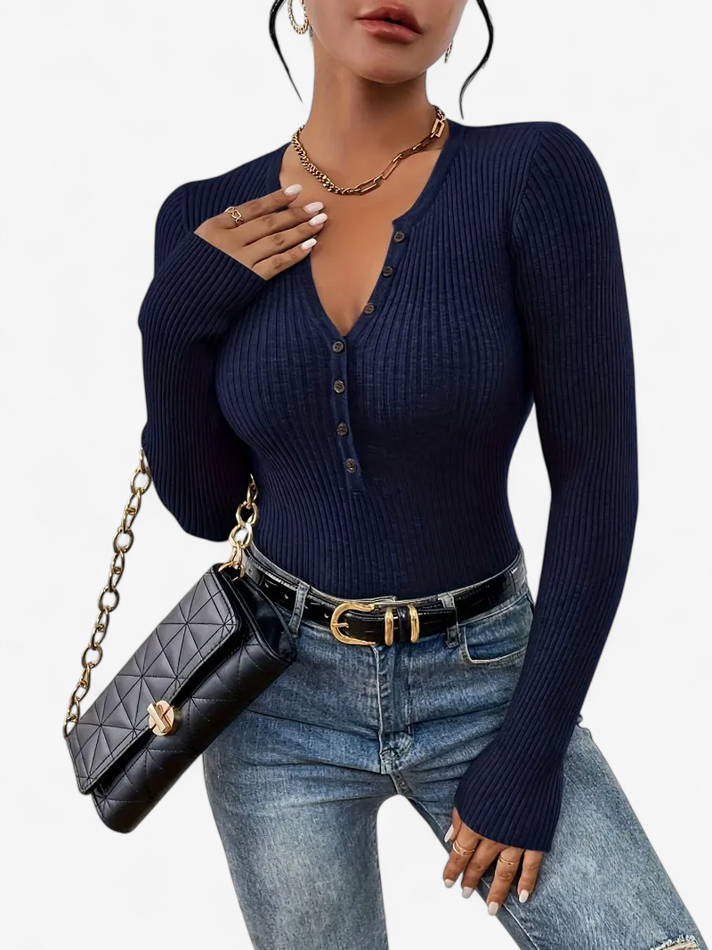 Front-Button Ribbed Knit Cardigan