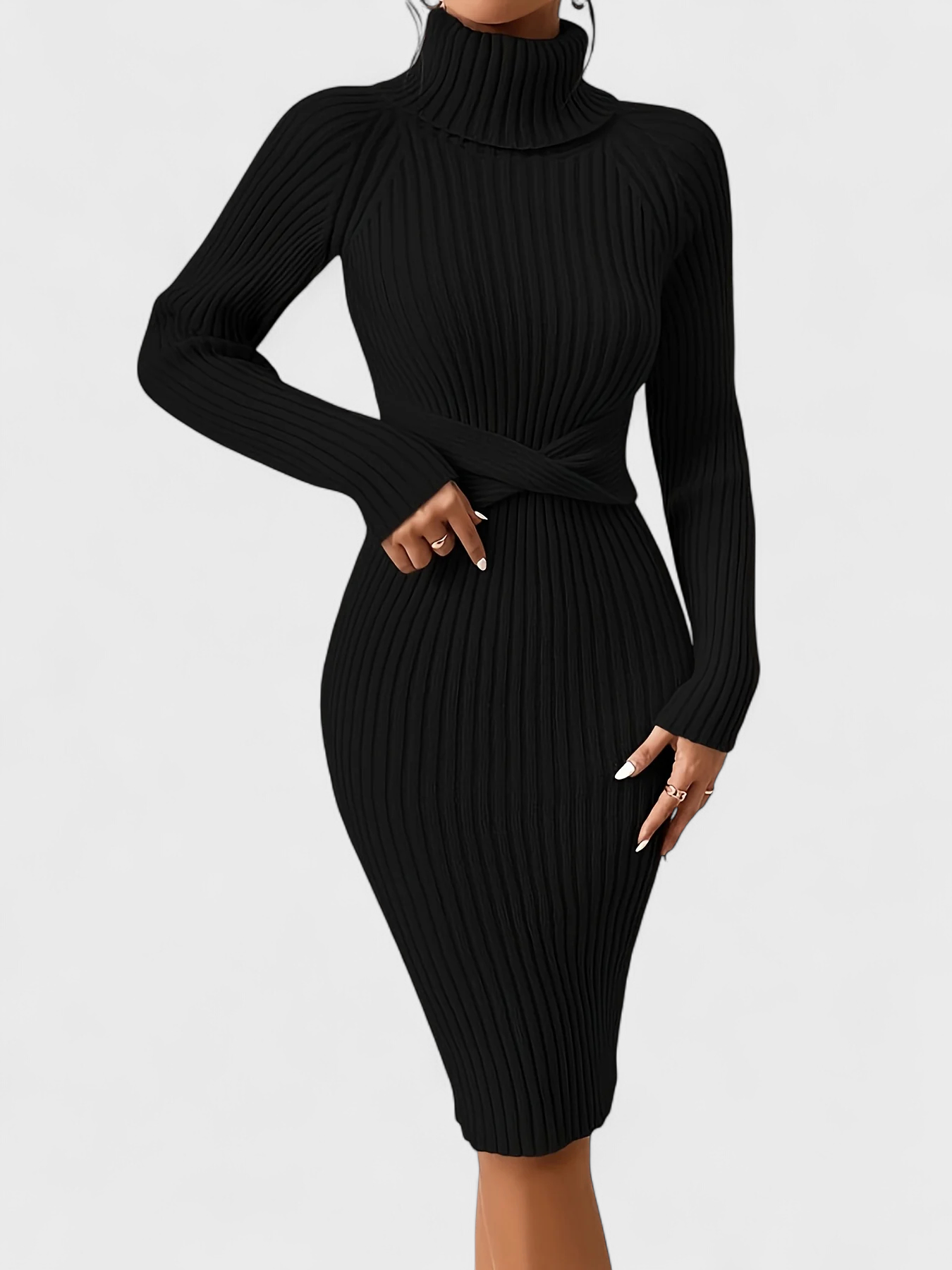 Ribbed Knit Turtleneck Dress