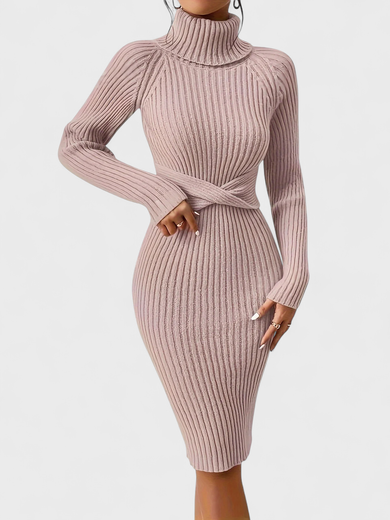 Ribbed Knit Turtleneck Dress