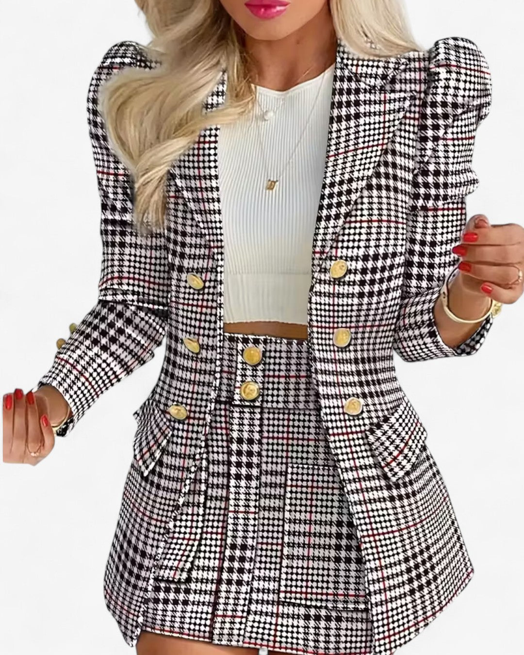 Elegant Buttoned Skirt Set