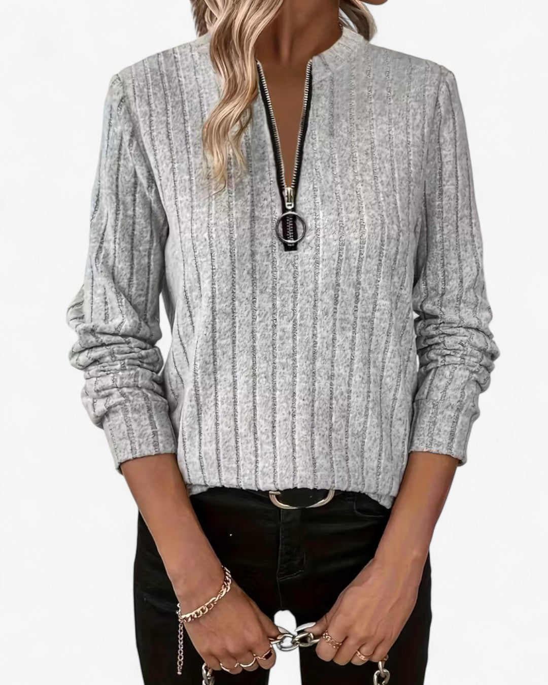 Ribbed Half-Zip Knit Top