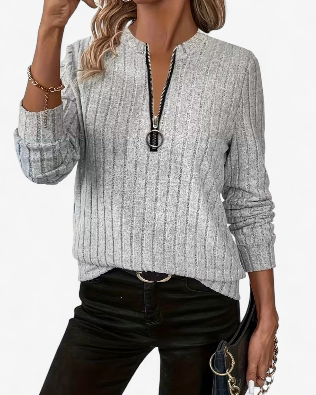 Ribbed Half-Zip Knit Top