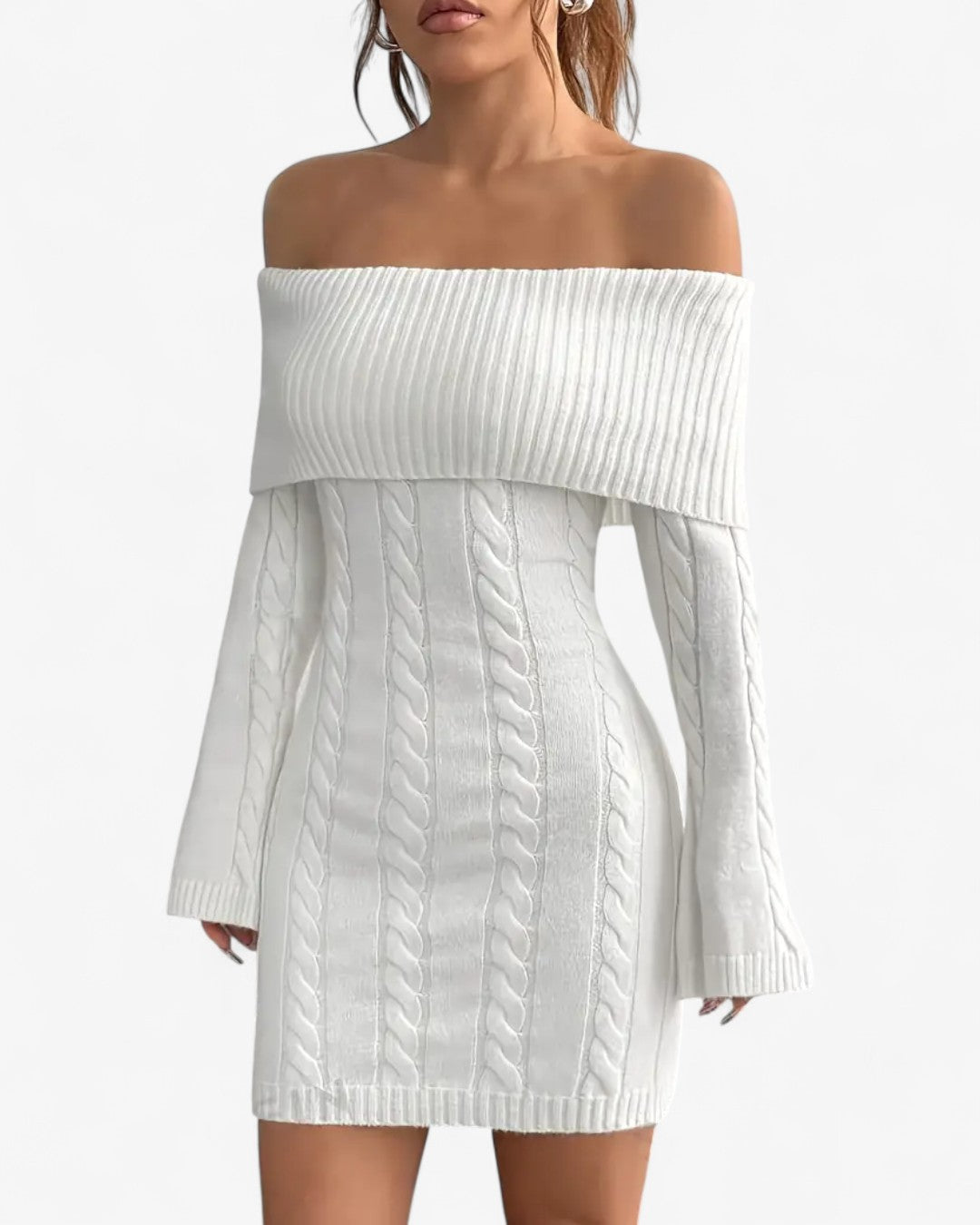 Off-Shoulder Ribbed Knit Sweater Dress