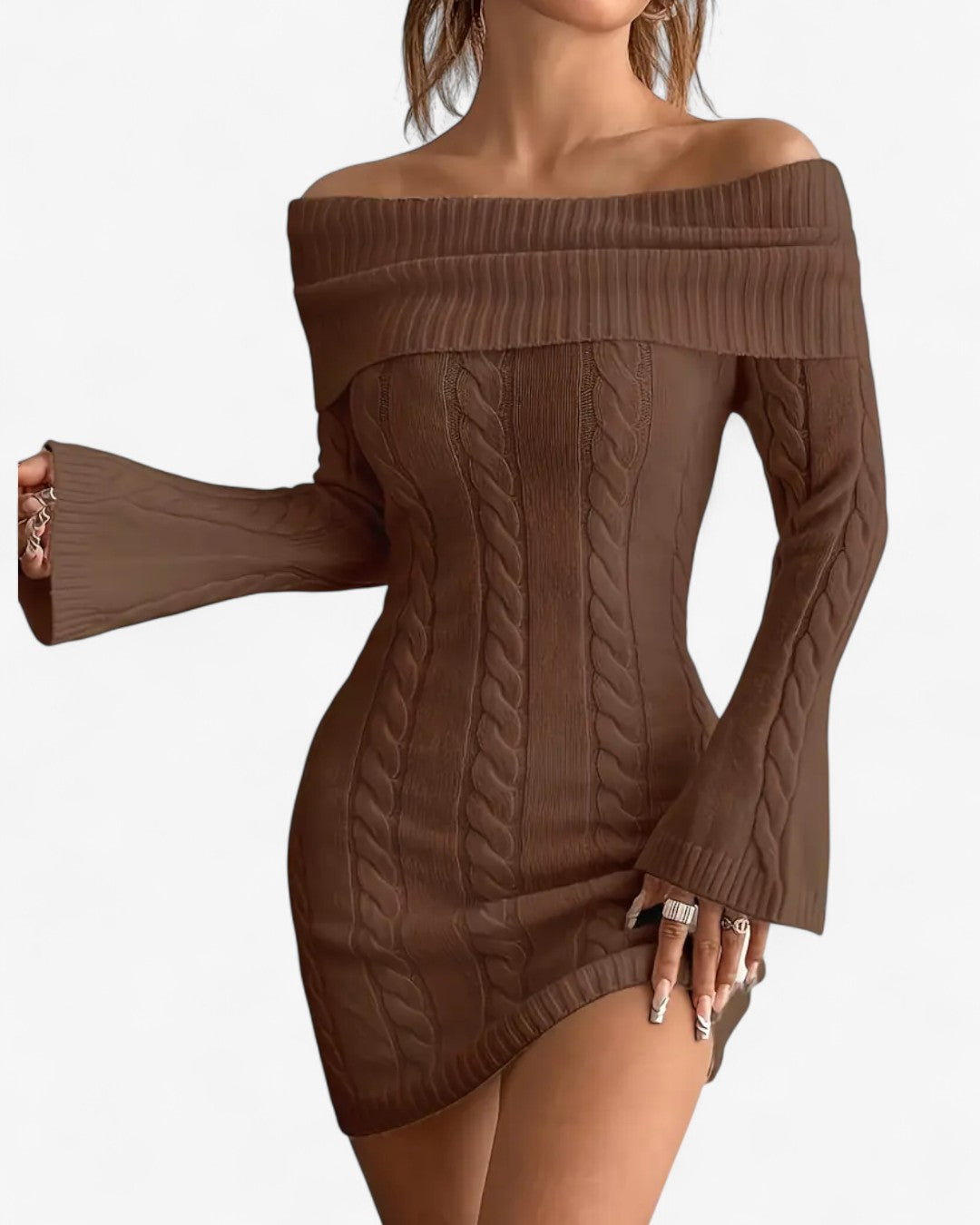 Off-Shoulder Ribbed Knit Sweater Dress