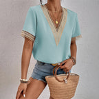 Charlotte - Crochet Trim V-Neck Blouse