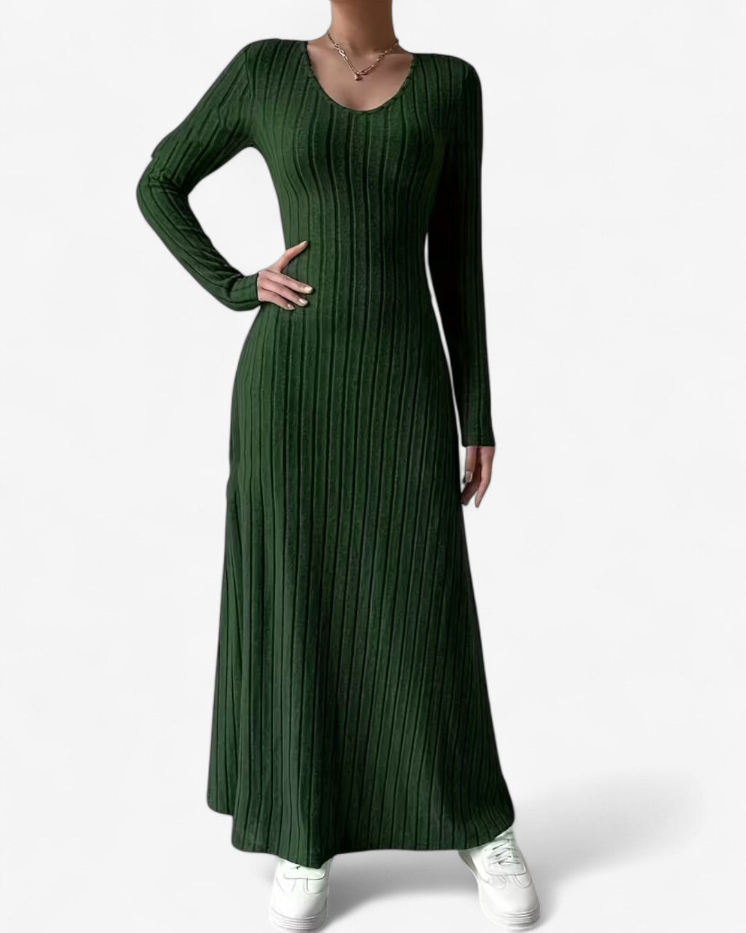 V-Neck Long-Sleeve A-Line Maxi Dress