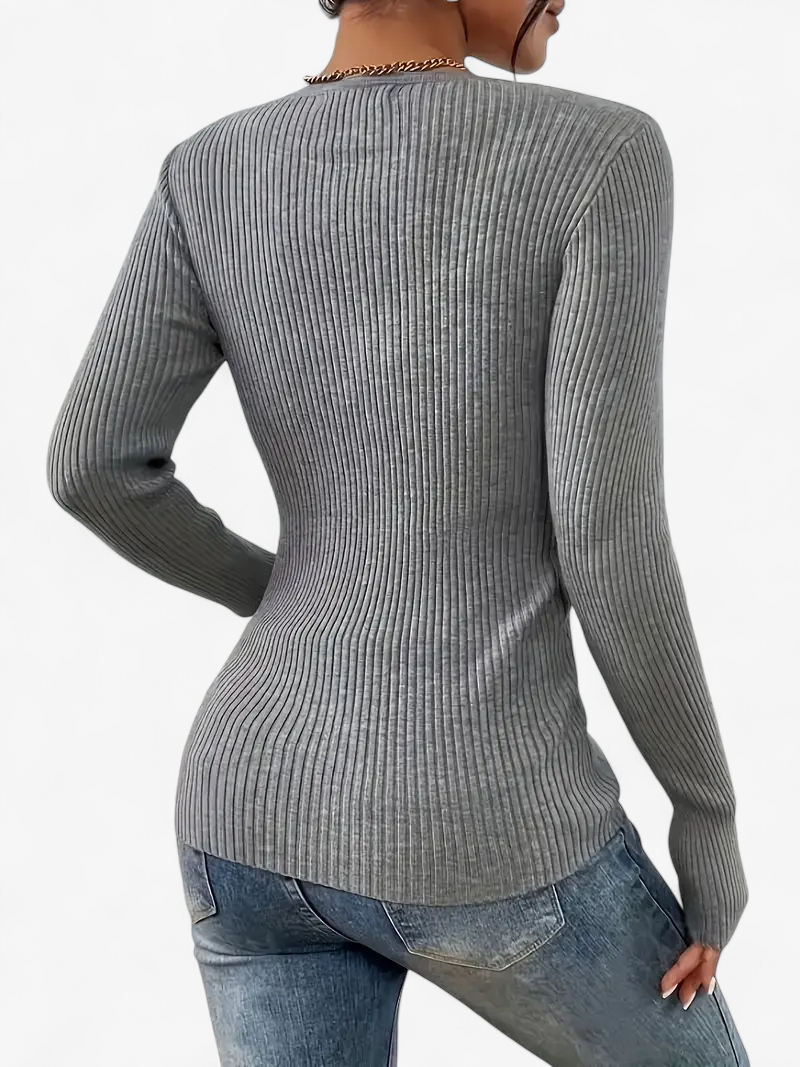 Front-Button Ribbed Knit Cardigan