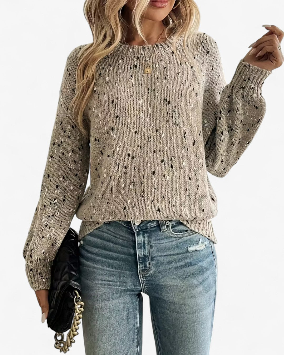 Dot Pattern Drop-Shoulder Sweater