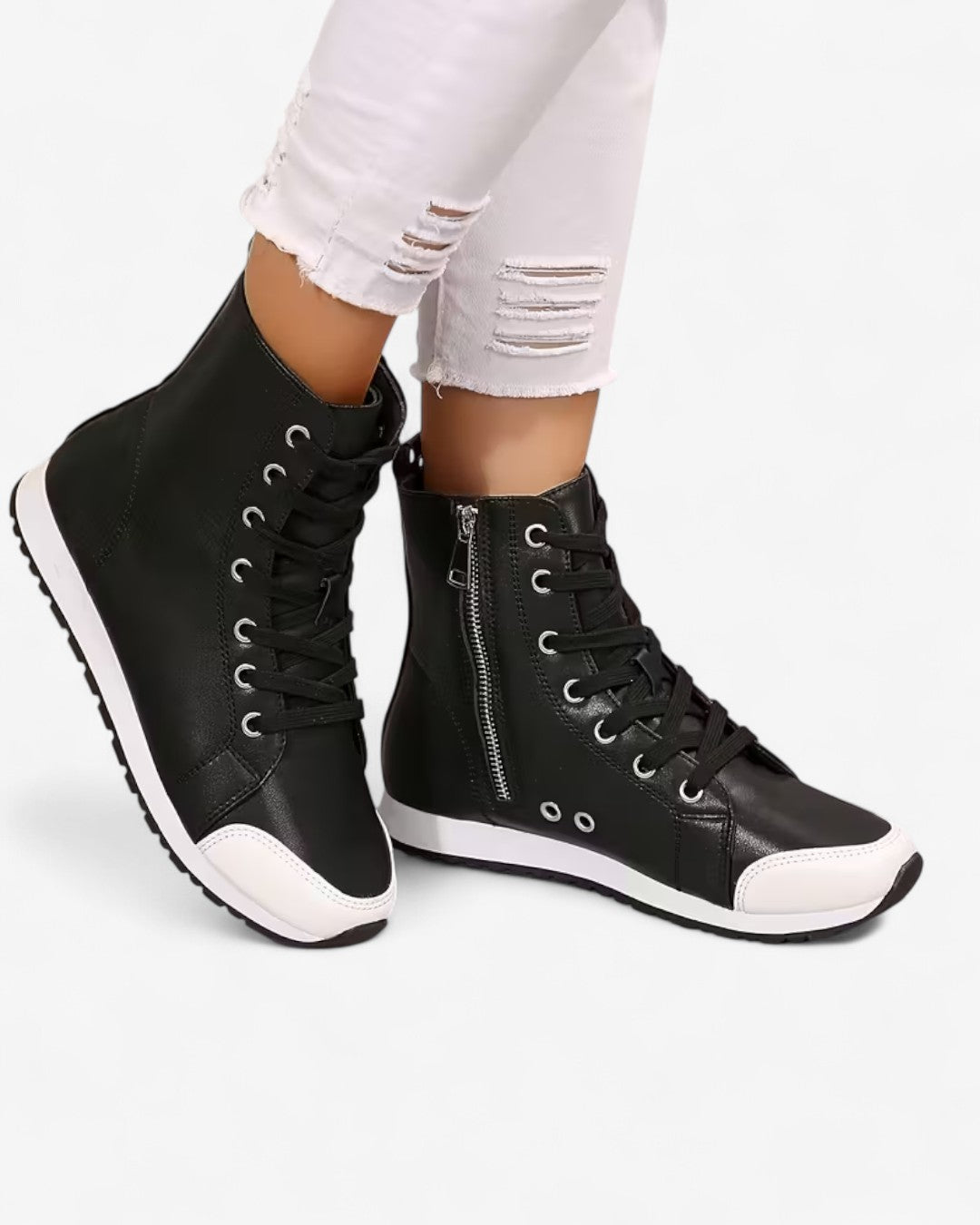 High-Top Zipper Lace-Up Ankle Boots