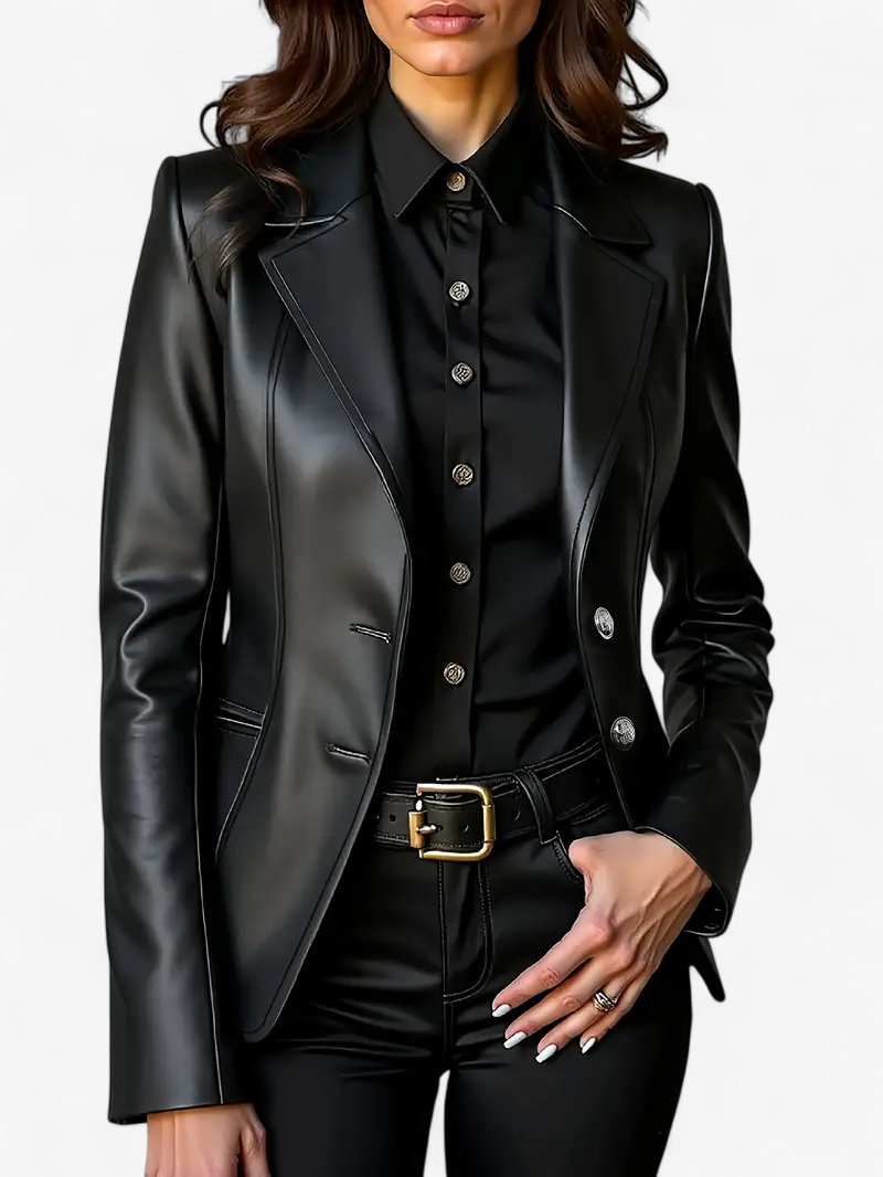 Elegant Belted PU Coat