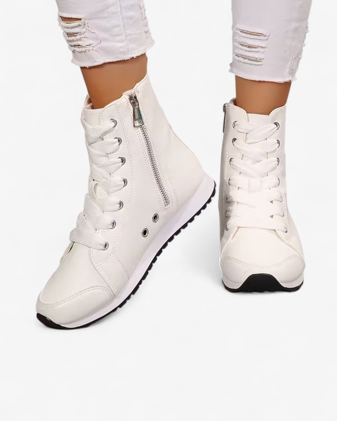 High-Top Zipper Lace-Up Ankle Boots