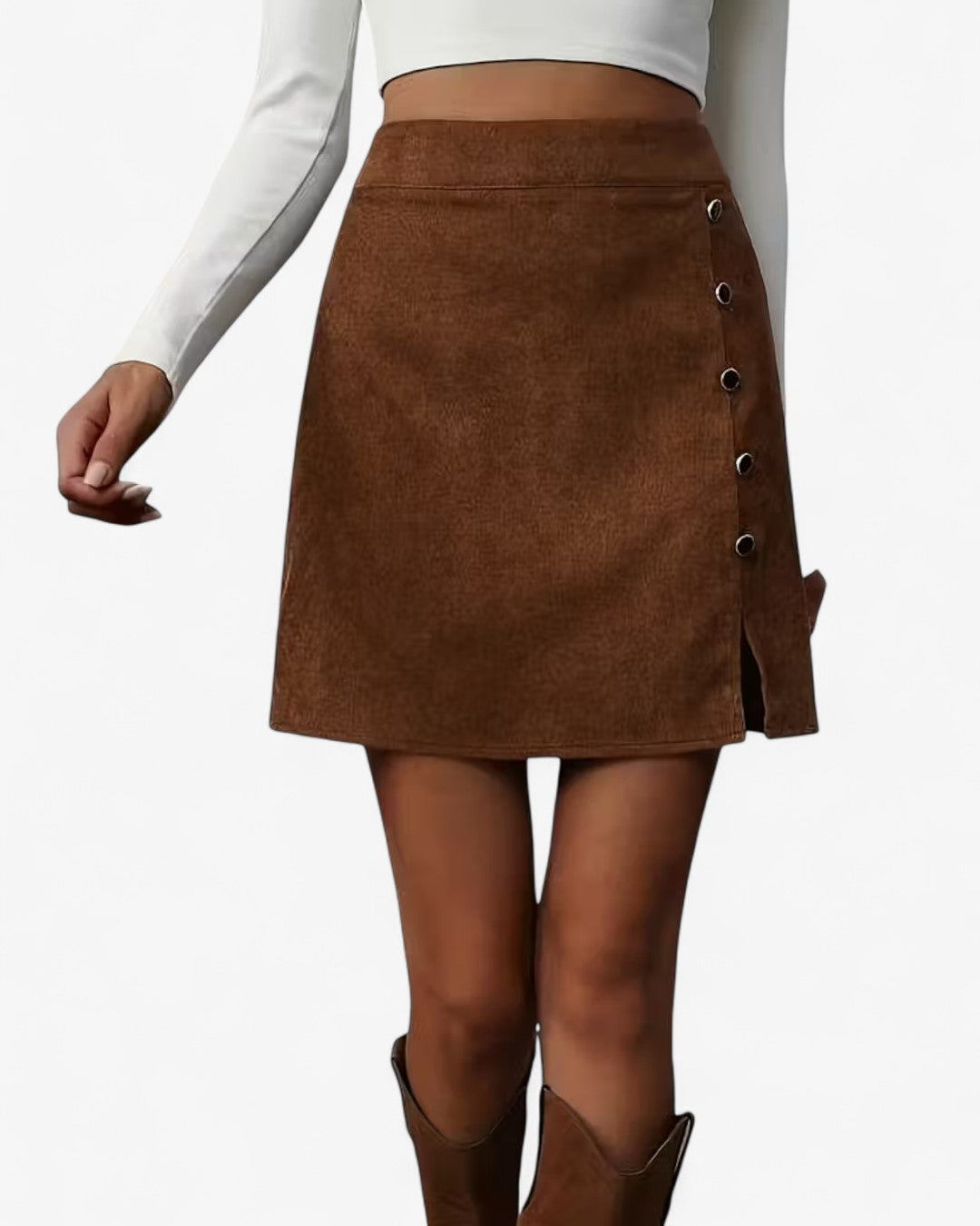 Brown A-Line Skirt with Button Detail