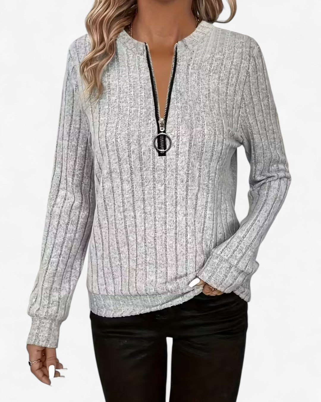 Ribbed Half-Zip Knit Top