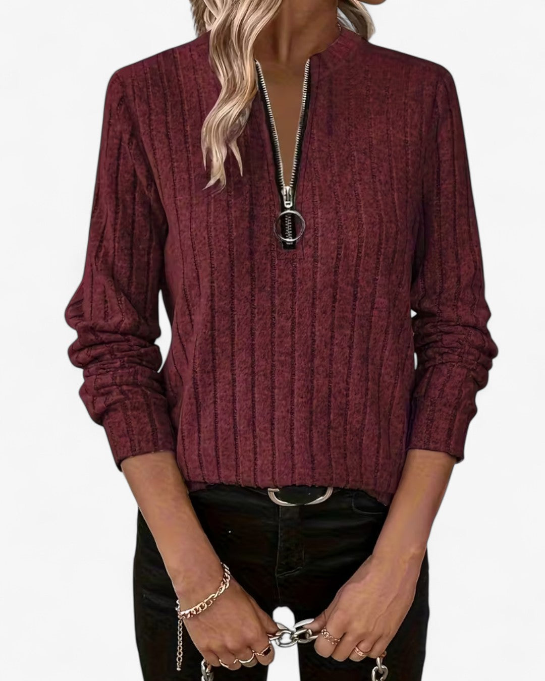 Ribbed Half-Zip Knit Top