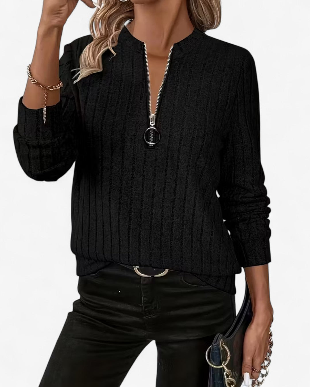 Ribbed Half-Zip Knit Top