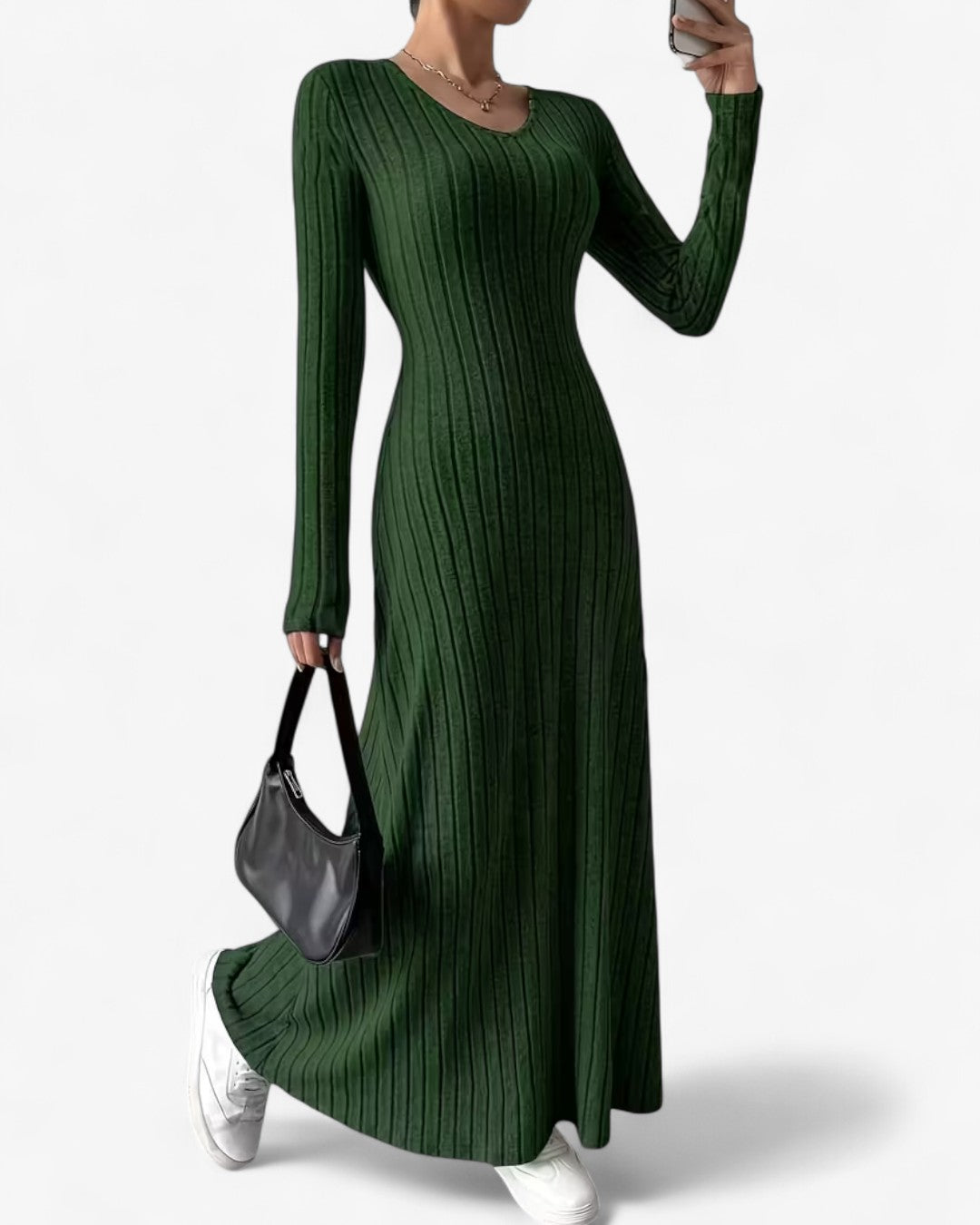 V-Neck Long-Sleeve A-Line Maxi Dress