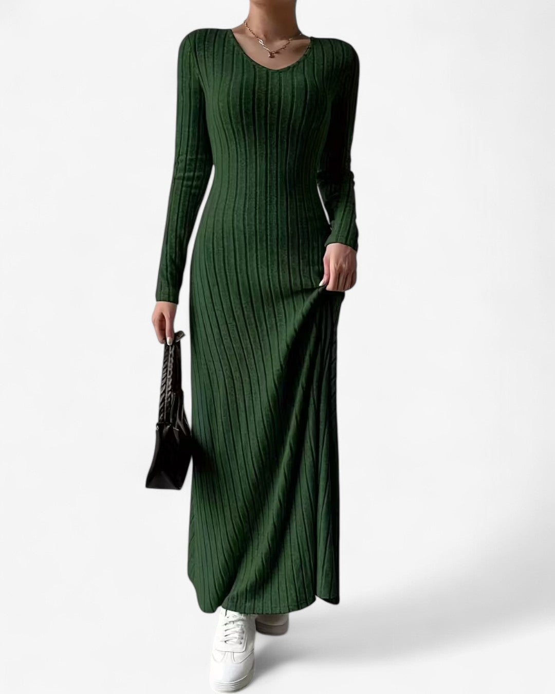 V-Neck Long-Sleeve A-Line Maxi Dress