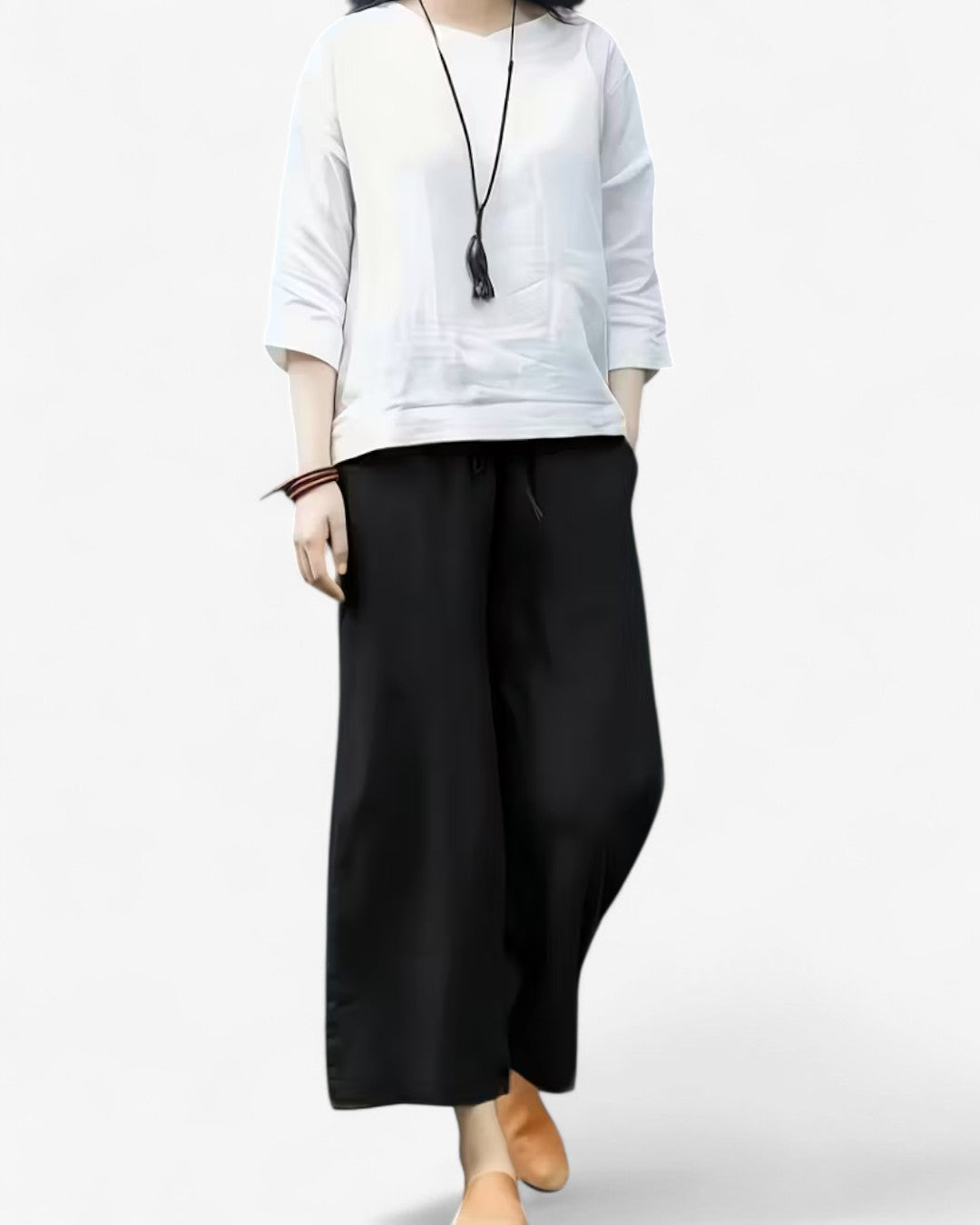Cropped Wide-Leg Drawstring Pants