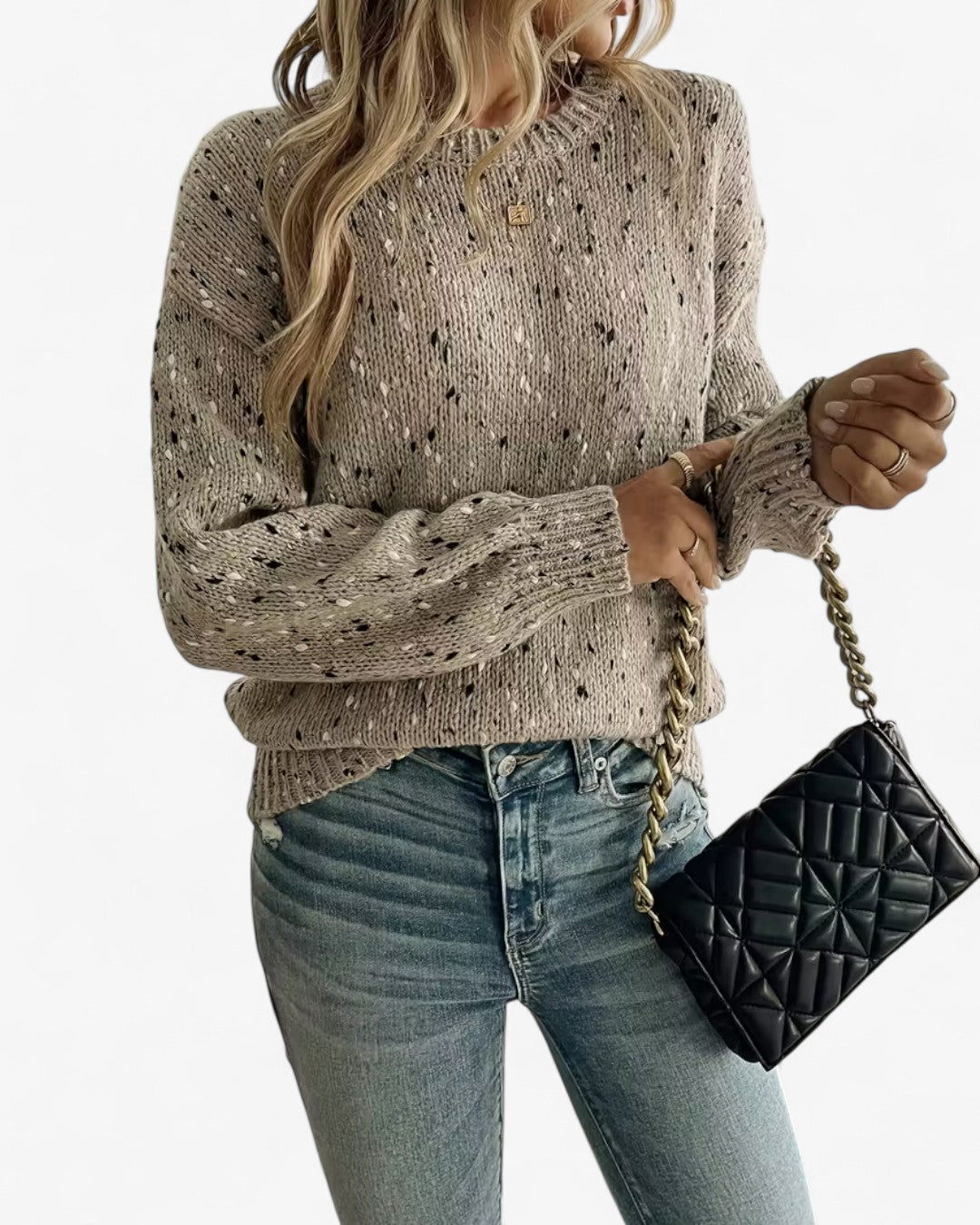 Dot Pattern Drop-Shoulder Sweater