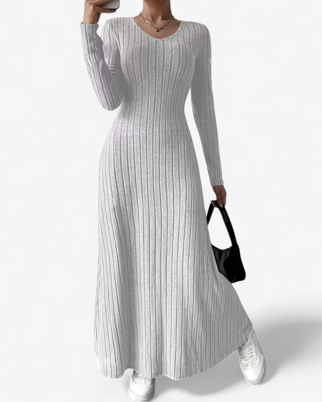 V-Neck Long-Sleeve A-Line Maxi Dress