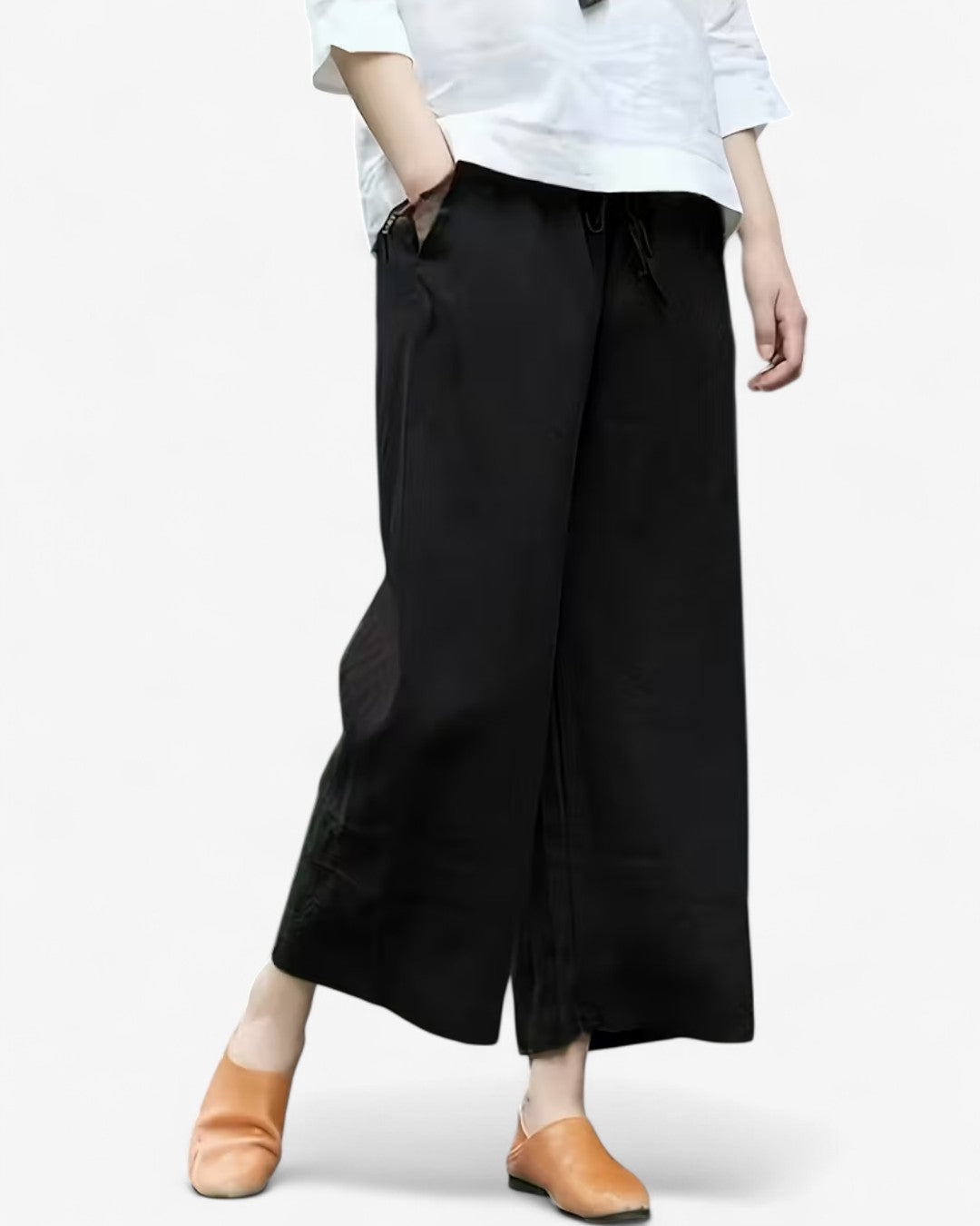 Cropped Wide-Leg Drawstring Pants