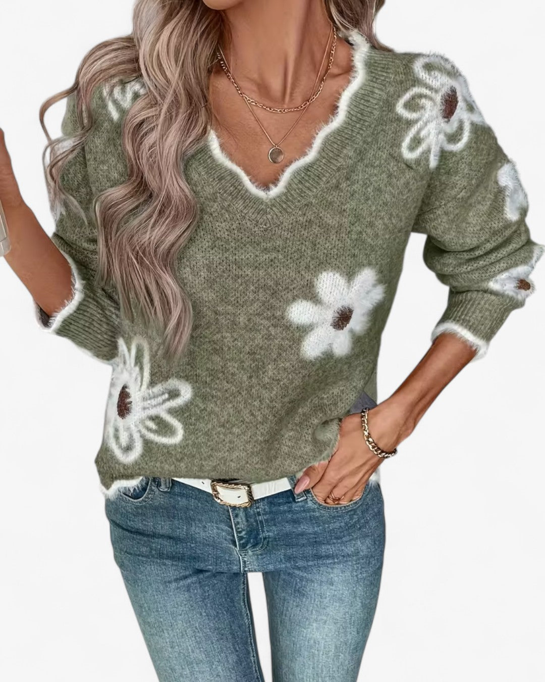 Rose Daisy Jacquard Sweater