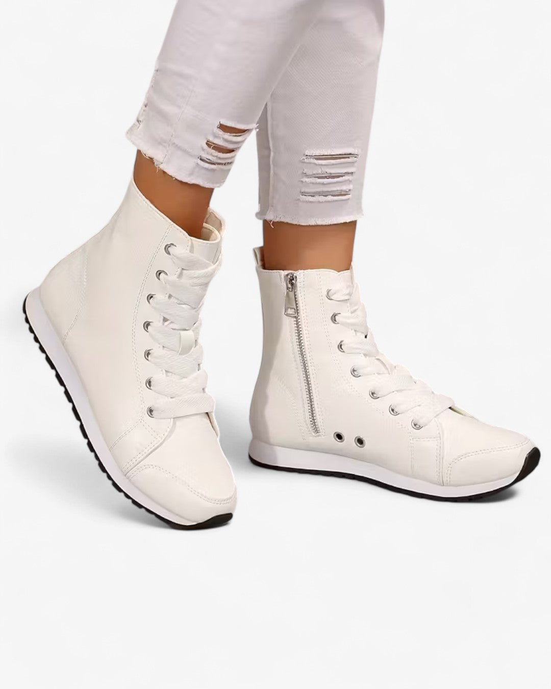 High-Top Zipper Lace-Up Ankle Boots