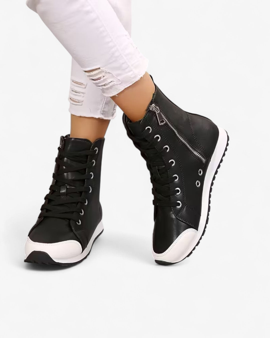 High-Top Zipper Lace-Up Ankle Boots