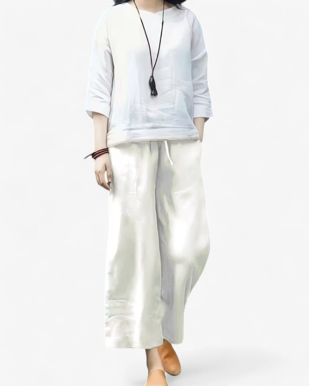 Cropped Wide-Leg Drawstring Pants
