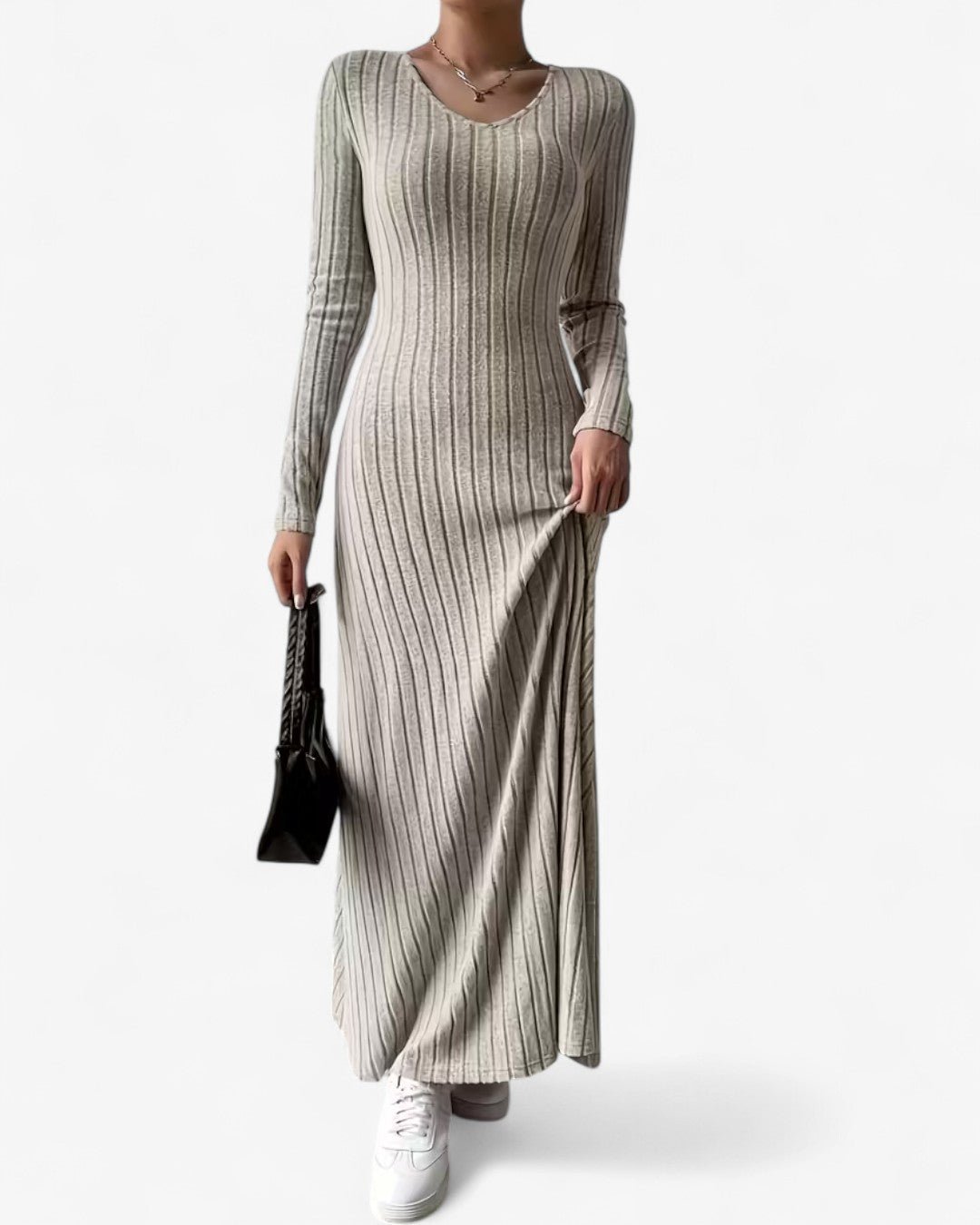 V-Neck Long-Sleeve A-Line Maxi Dress