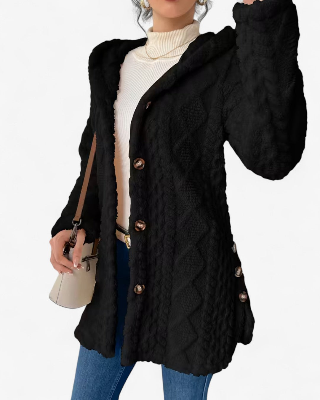 Textured Hooded Faux Fur Coat