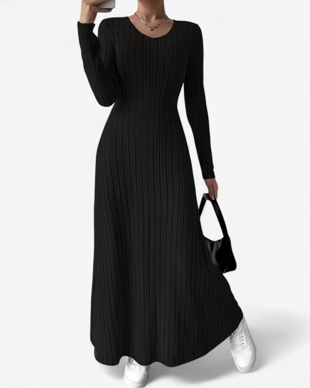 V-Neck Long-Sleeve A-Line Maxi Dress