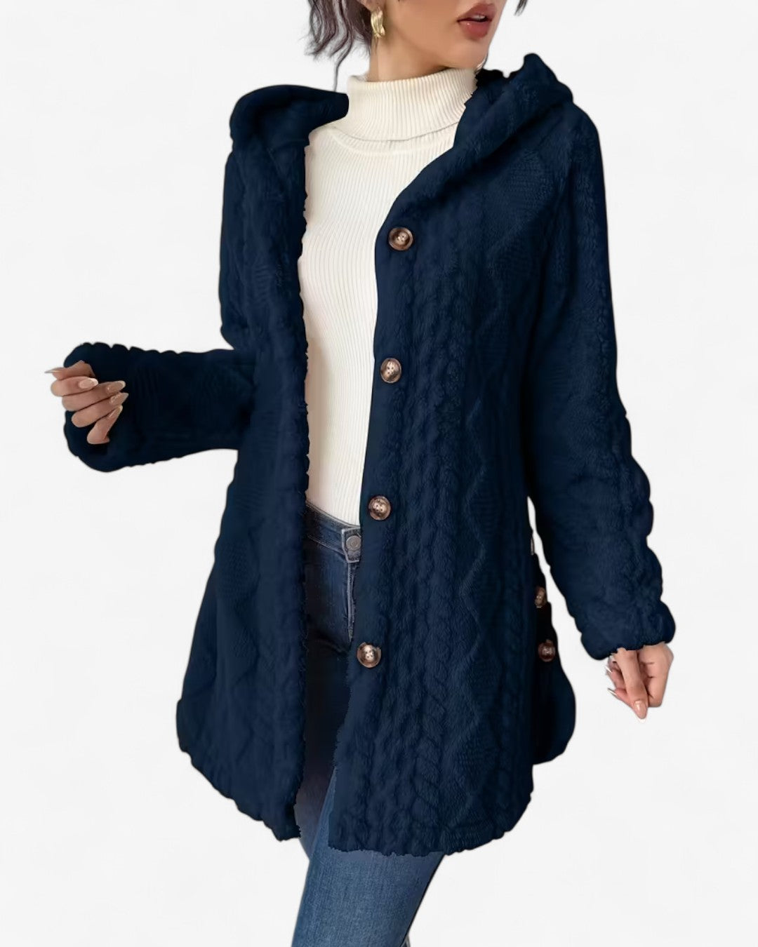 Textured Hooded Faux Fur Coat