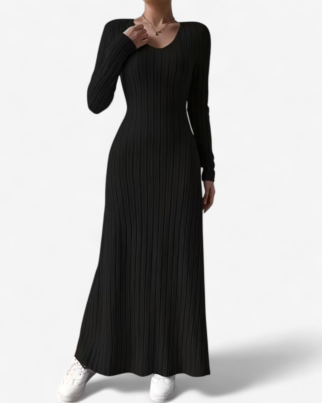 V-Neck Long-Sleeve A-Line Maxi Dress