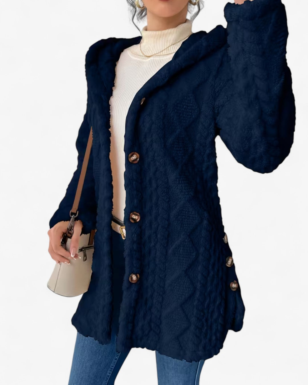 Textured Hooded Faux Fur Coat