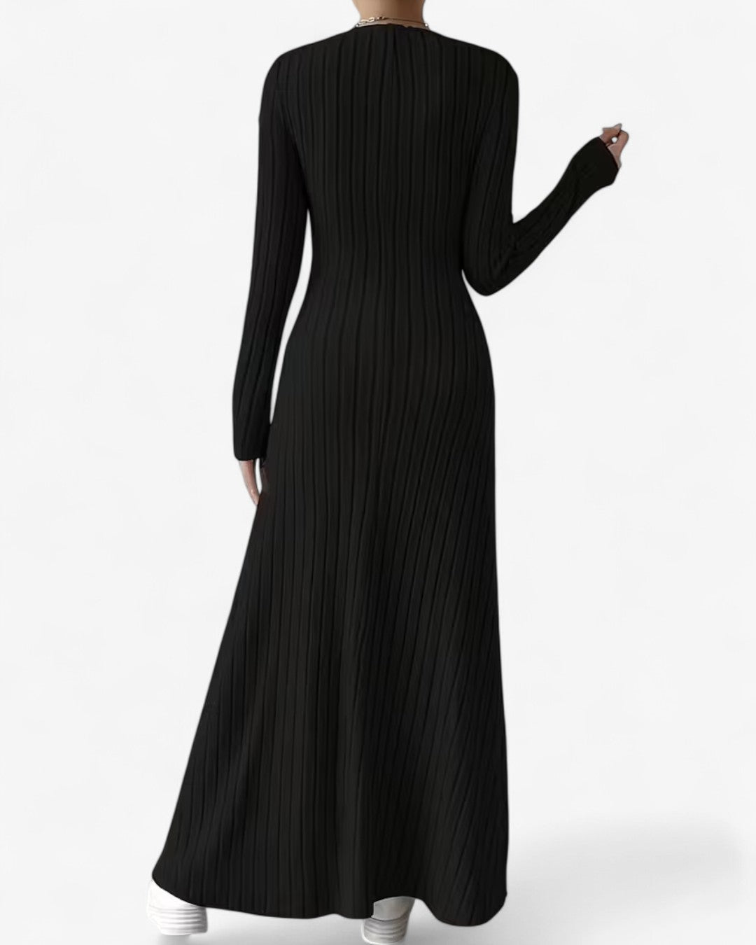 V-Neck Long-Sleeve A-Line Maxi Dress