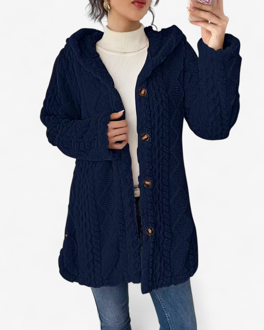 Textured Hooded Faux Fur Coat