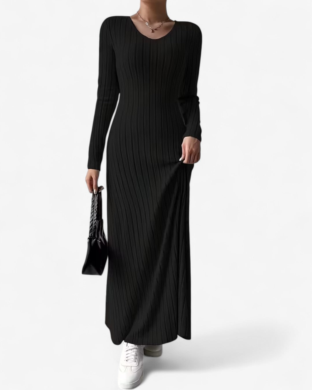 V-Neck Long-Sleeve A-Line Maxi Dress