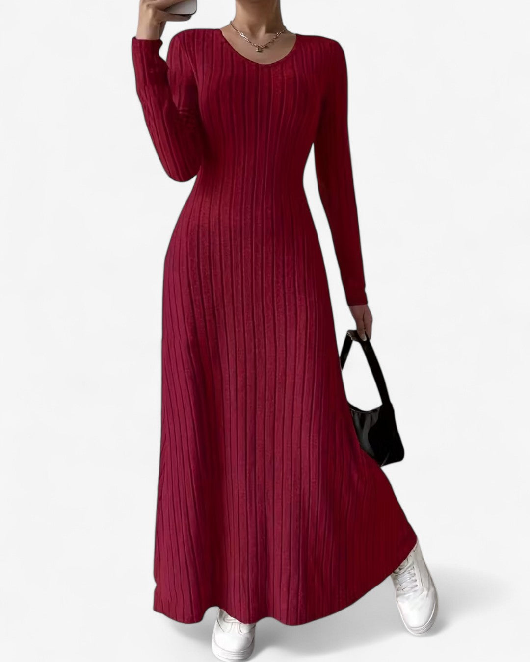 V-Neck Long-Sleeve A-Line Maxi Dress