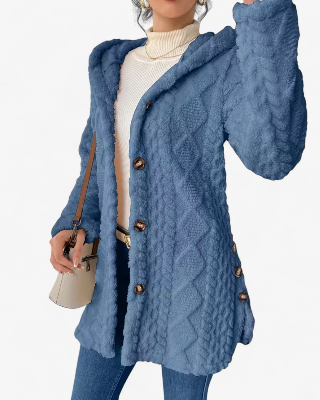 Textured Hooded Faux Fur Coat