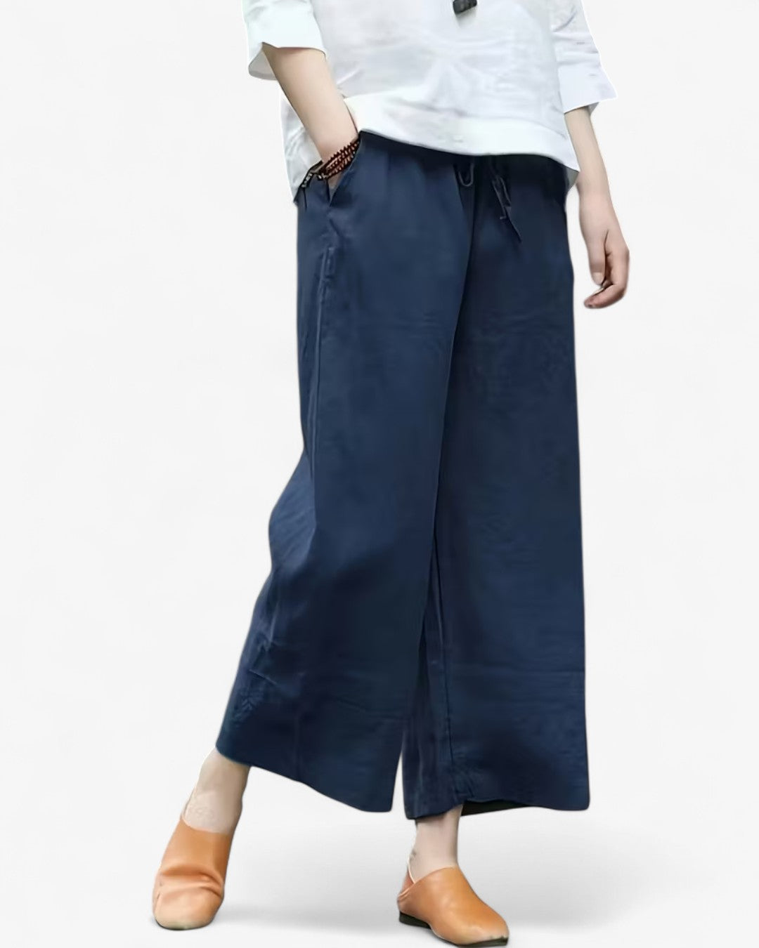 Cropped Wide-Leg Drawstring Pants