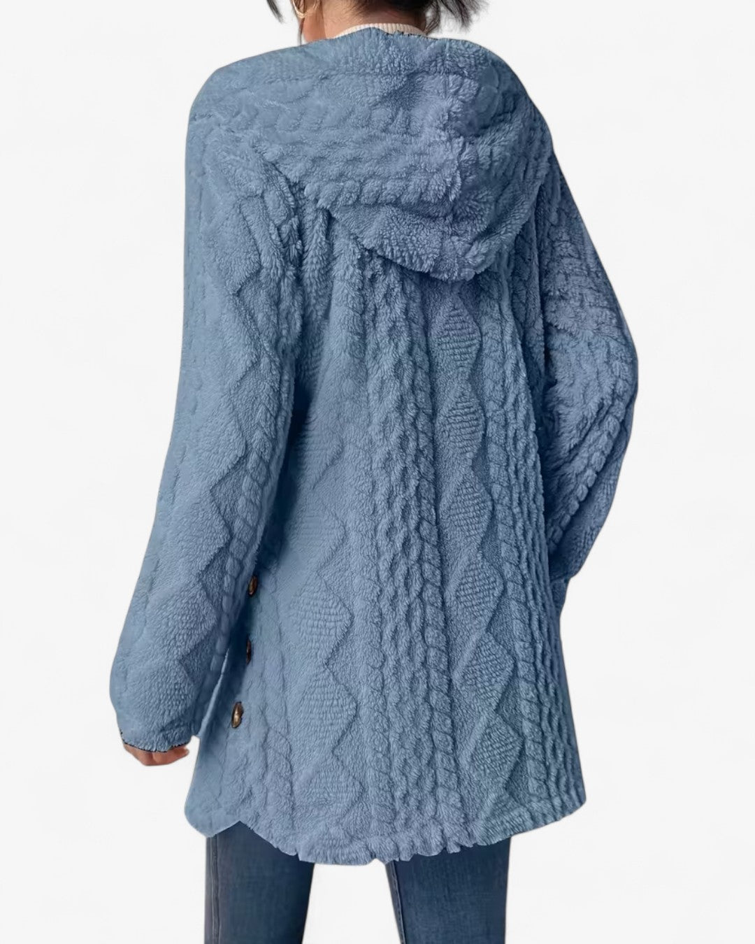 Textured Hooded Faux Fur Coat