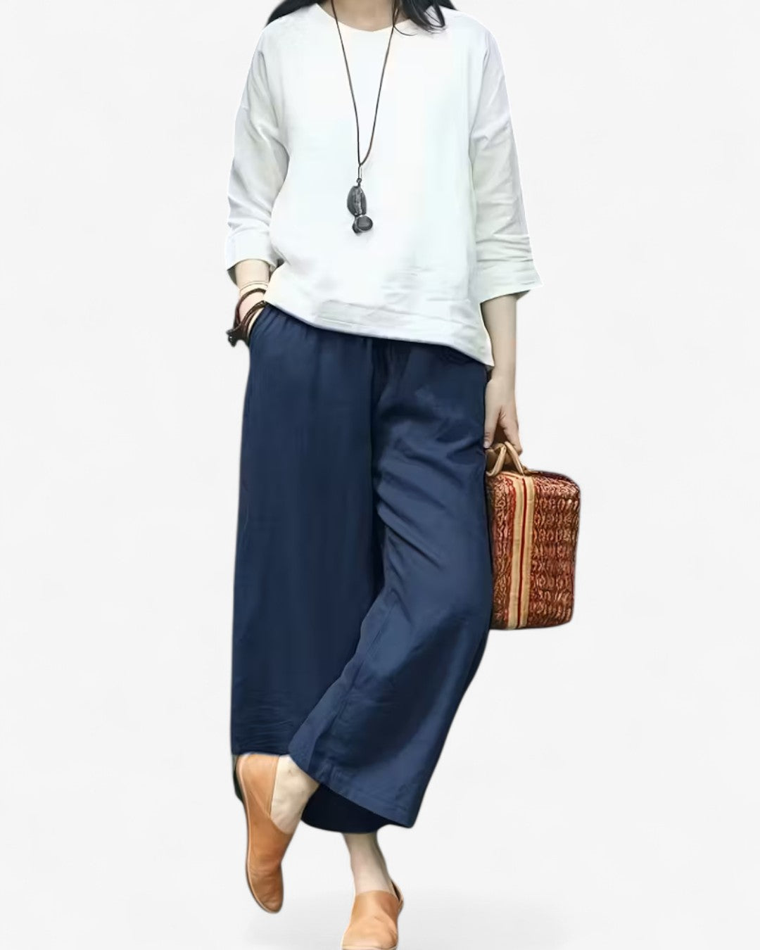 Cropped Wide-Leg Drawstring Pants