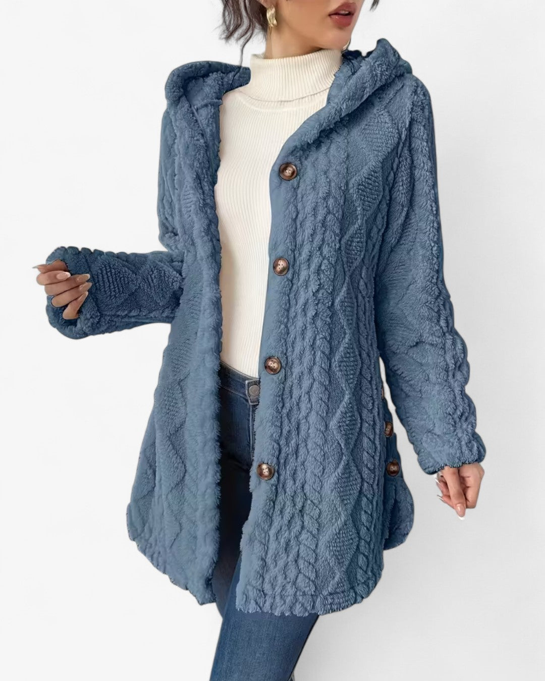 Textured Hooded Faux Fur Coat