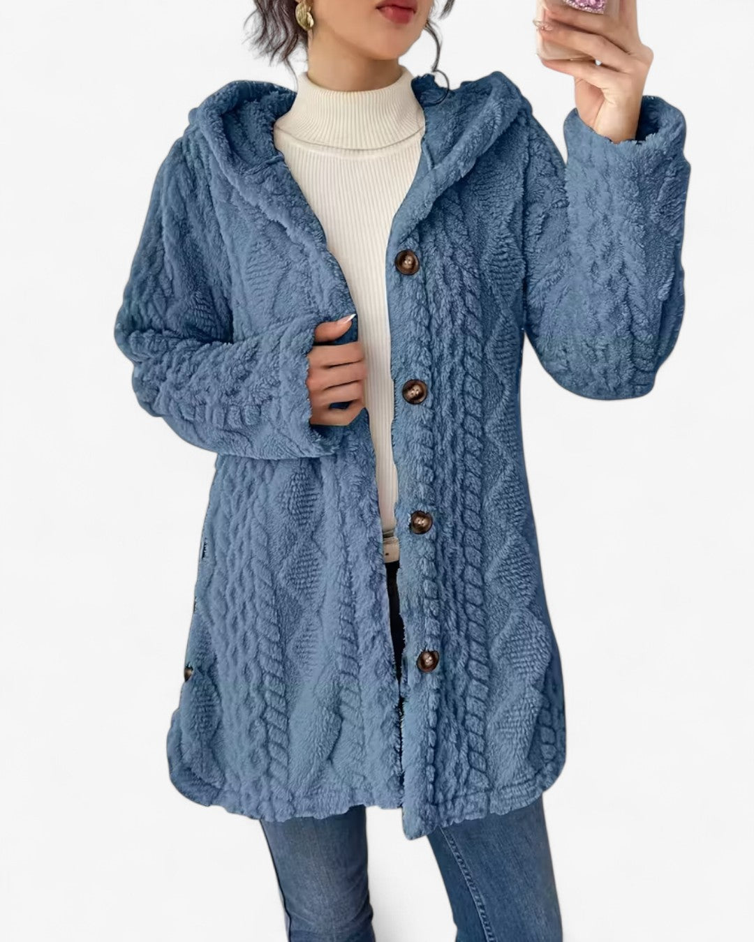 Textured Hooded Faux Fur Coat